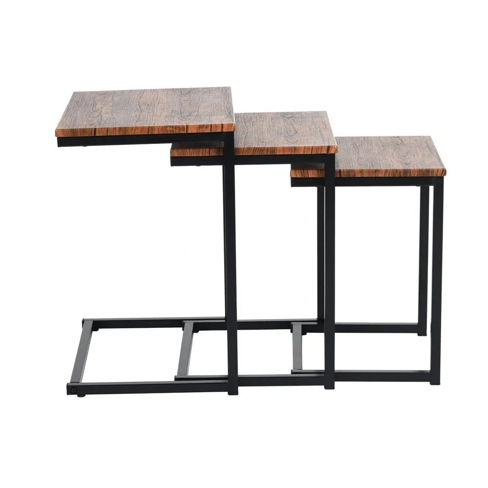 Set of 3 Stacking Nesting Coffee Tables – Sheesham Wood with Powder-Coated Metal Frame | Side, End & TV Tray Tables