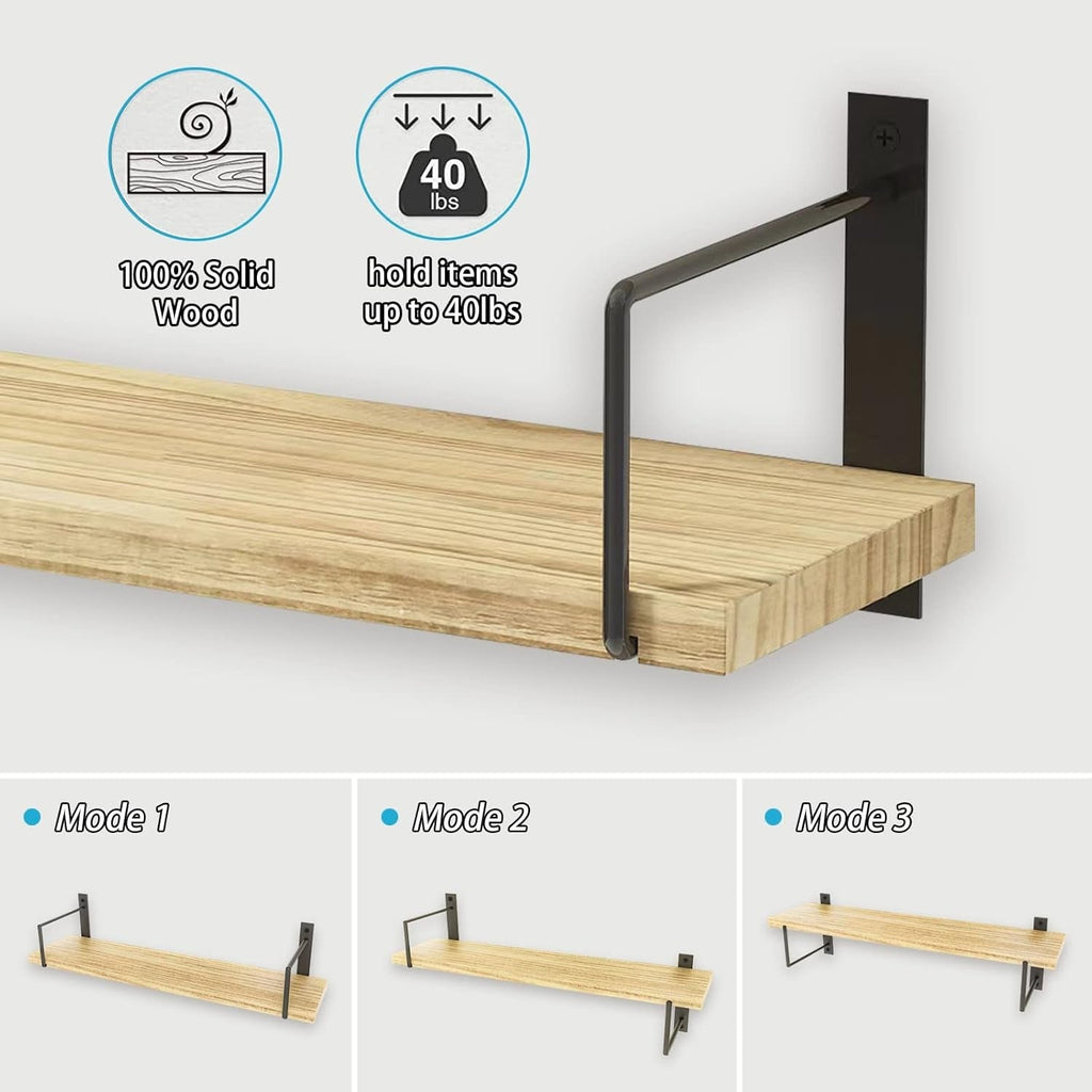 Floating Shelves 24 Inches – Wall-Mounted Rustic Wood Storage | Modern Minimalist Décor for Living Room, Bathroom & Bedroom