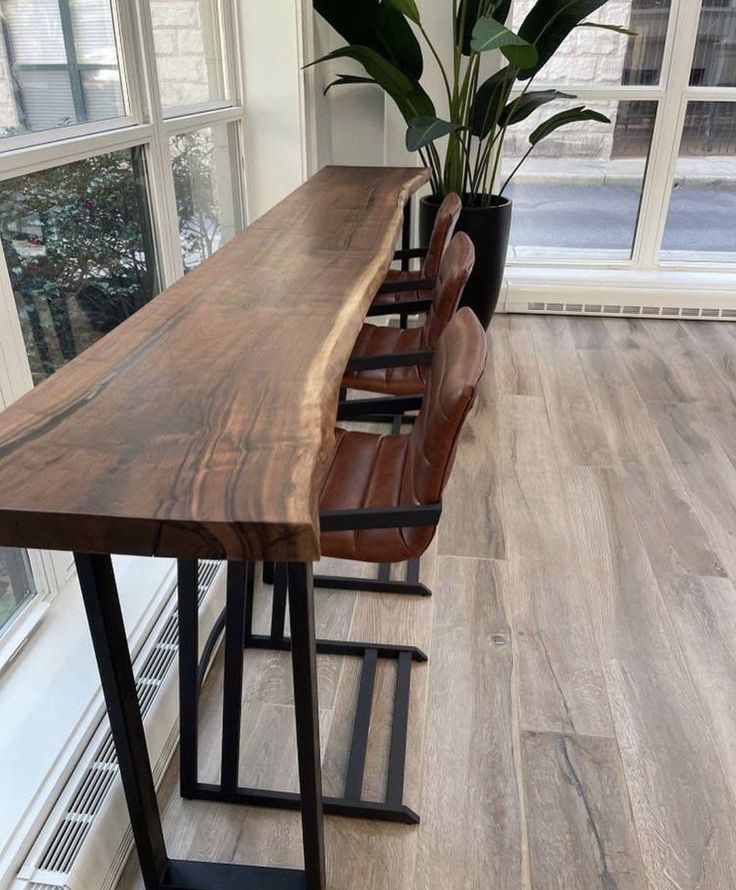 Live Edge Bar Table | Narrow Console Table | Industrial Sofa Table with Metal Legs
