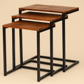 Set of 3 Stacking Nesting Coffee Tables – Sheesham Wood with Powder-Coated Metal Frame | Side, End & TV Tray Tables