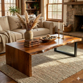 Live Edge Waterfall Coffee Table with Glass Legs – Solid Sheesham Wood Luxury Center Table | Aureus Living Pakistan