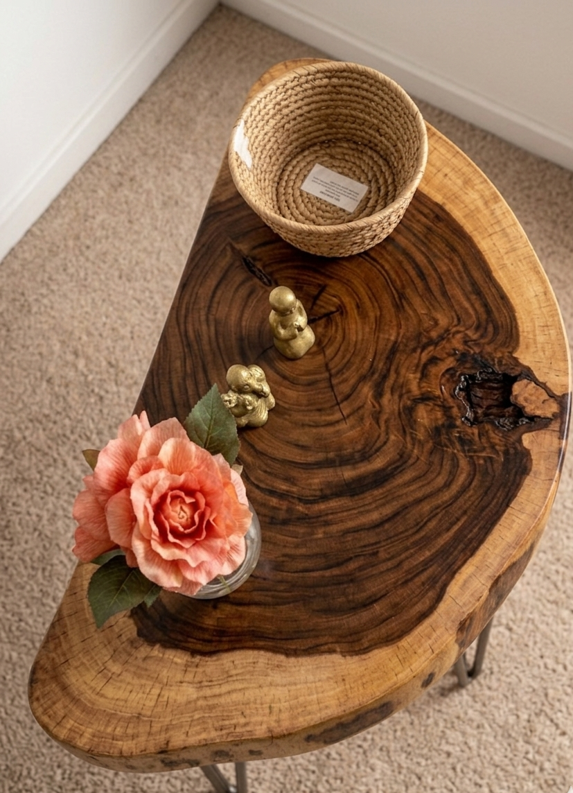 Live Edge Console Table with Hairpin Legs | Half-Moon Solid Wood Entryway Table