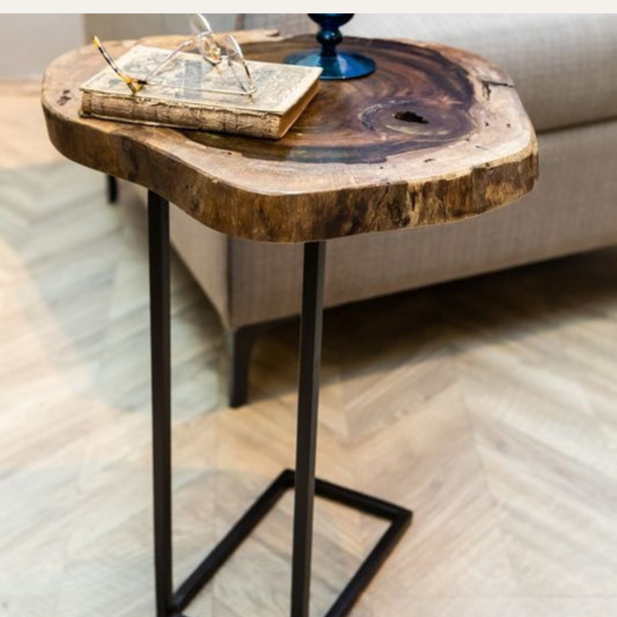 Live Edge Wooden Coffee Table – Solid Sheesham Wood with Natural Grain Finish