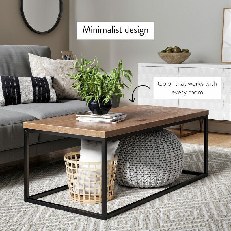 Rectangular Sheesham Wood & Metal Center Table – Large Modern Coffee Table for Living Room