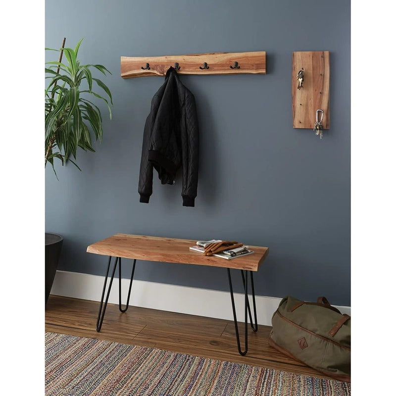 Live Edge Wall Mounted Coat Rack with Bench | Solid Wood Entryway Organizer