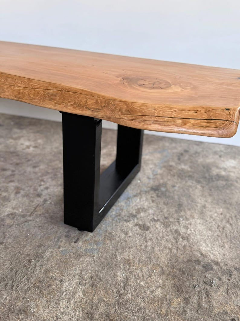 Live Edge Wood TV Stand – Handmade Rustic Media Console with Black Wooden Legs | Solid Wood TV Unit for Living Room