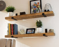 Farmhouse Shelf with Industrial Metal Brackets – Custom Size Floating Shelf | Heavy Duty Rustic Shelf with J Bracket