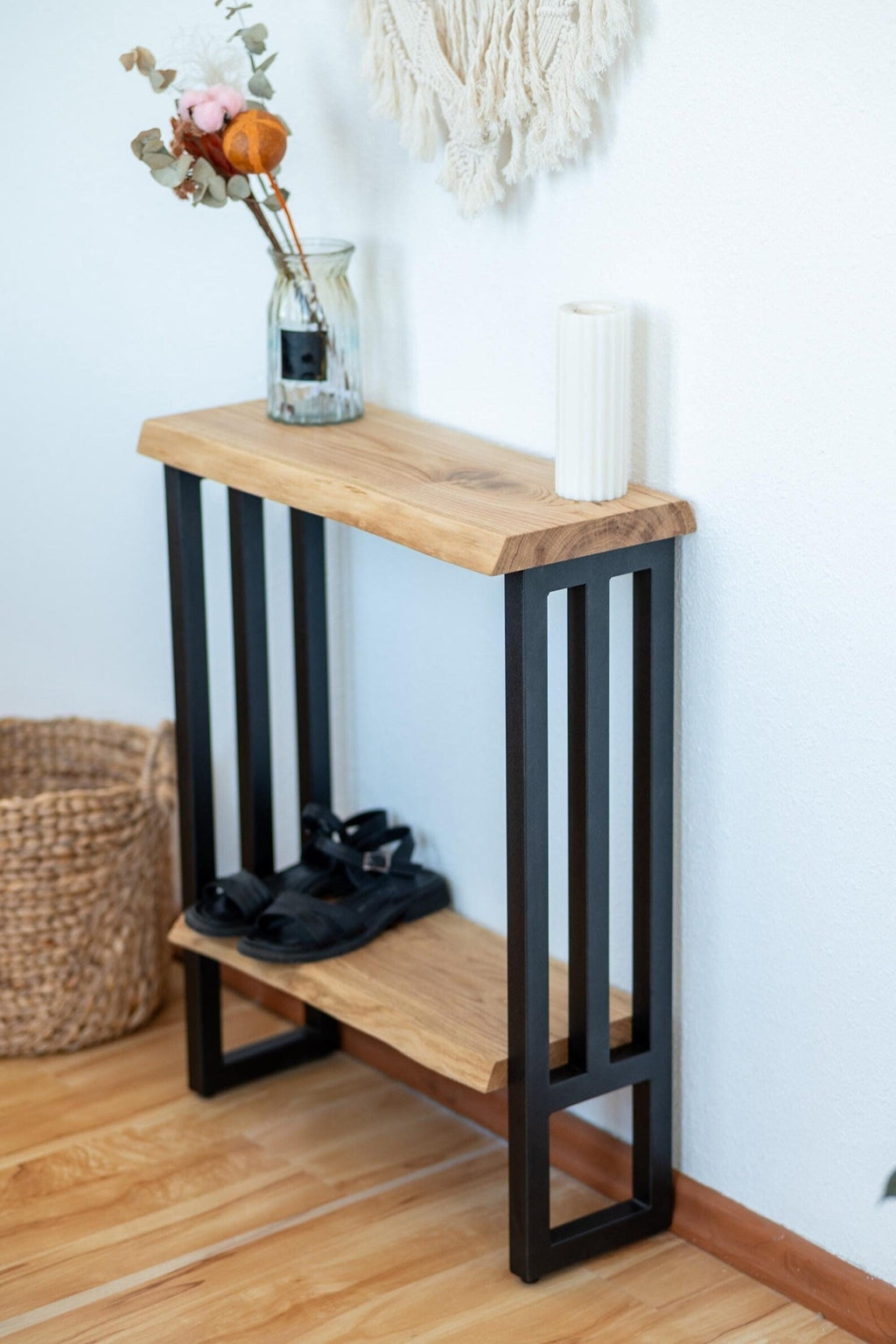Live Edge Console Table with Shelf – Tall Narrow Entryway Table | Handmade Wood Sofa Table & TV Console Stand