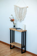 Live Edge Console Table with Shelf – Tall Narrow Entryway Table | Handmade Wood Sofa Table & TV Console Stand
