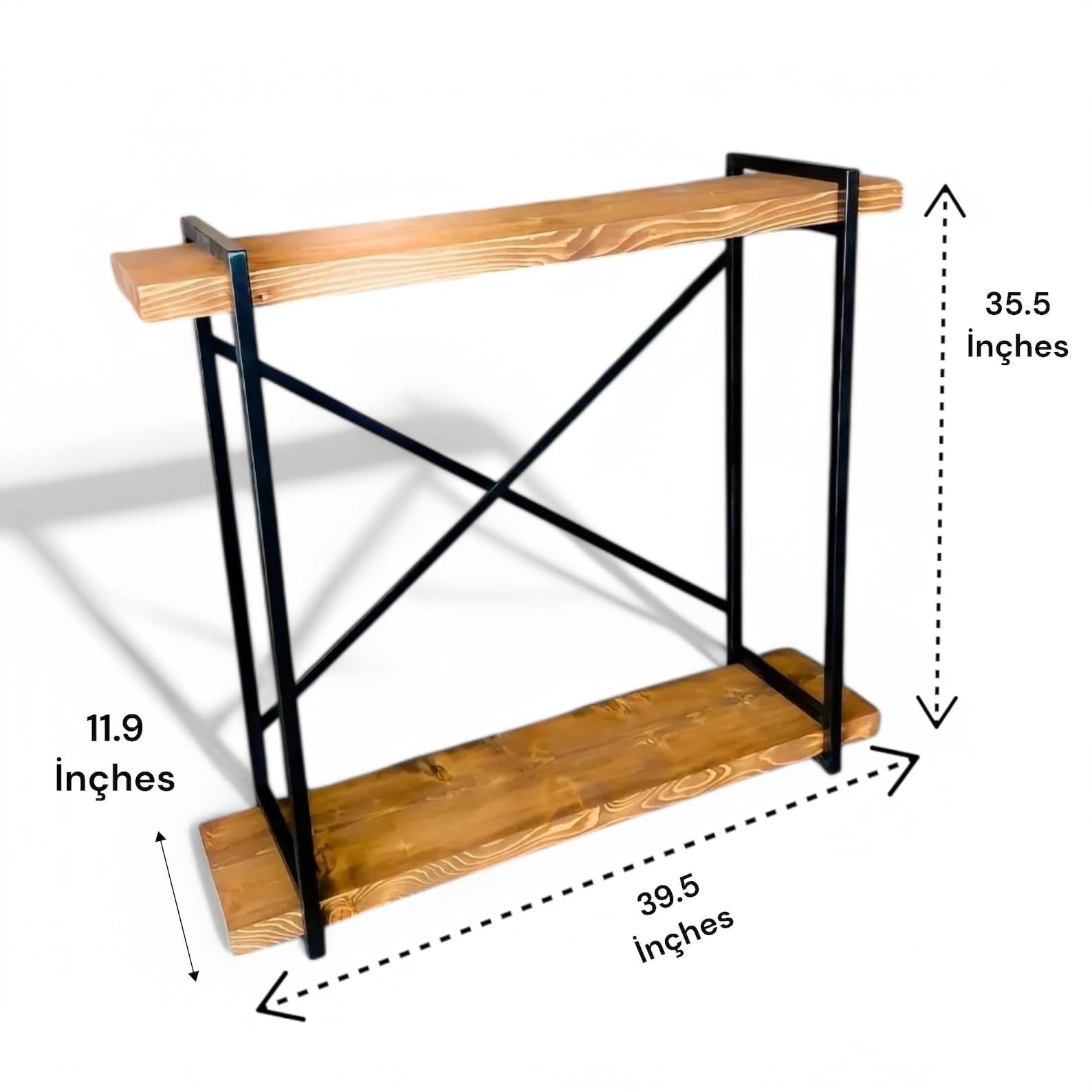 Minimalist Console Table – Narrow Entry Table with Solid Wood Top & Metal Frame | Rustic Modern Elegance