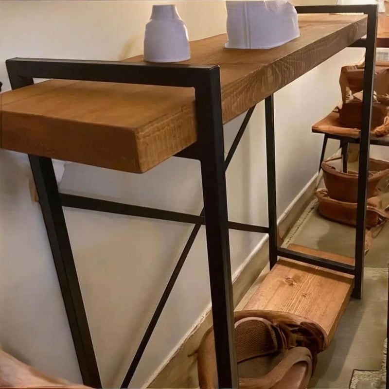 Minimalist Console Table – Narrow Entry Table with Solid Wood Top & Metal Frame | Rustic Modern Elegance