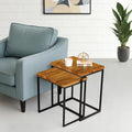 Set of 2 Rectangle Nesting Side Tables – Sheesham Wood End Tables with Metal Frame | Night Stand for Bedroom & Living Room