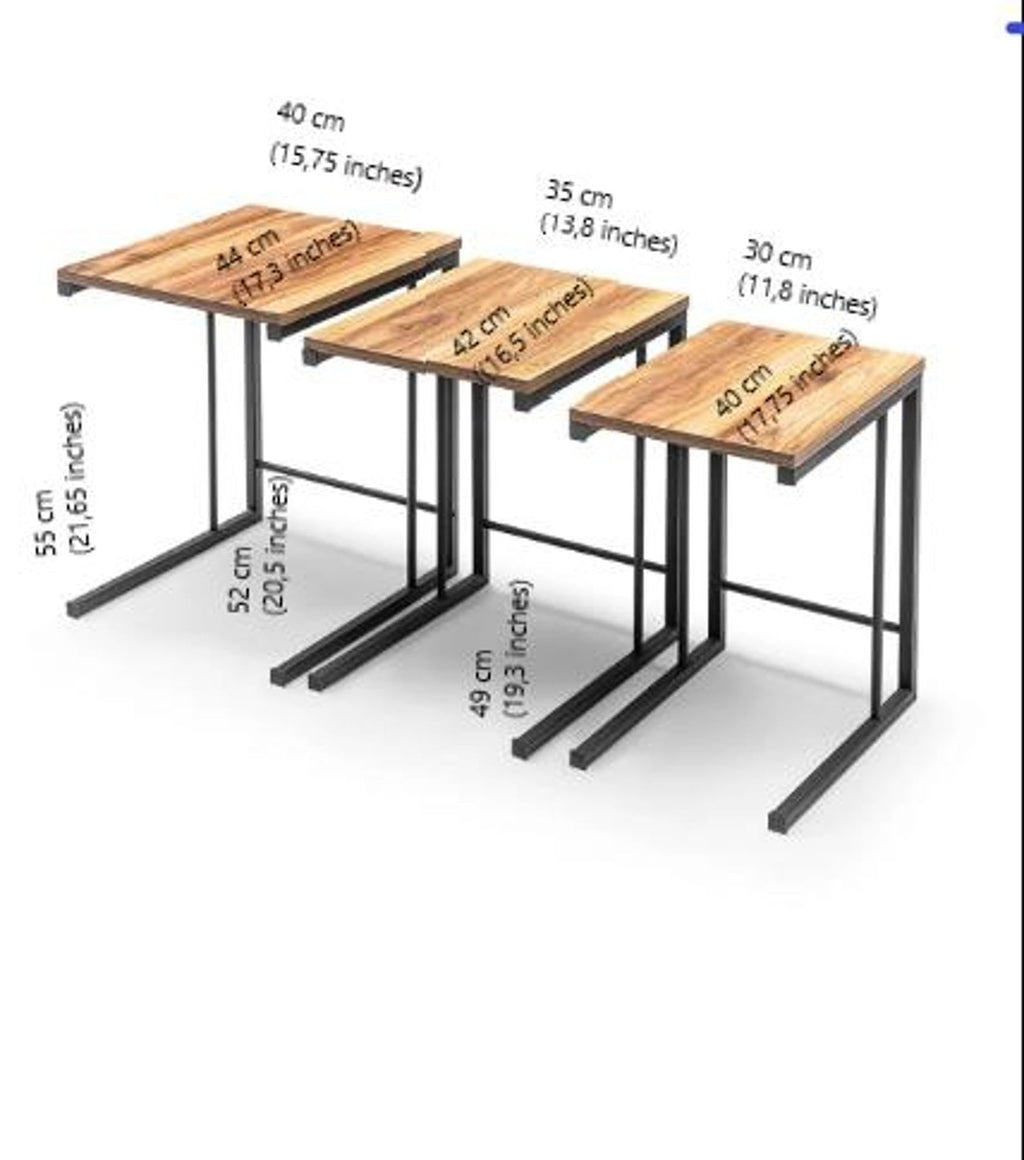 Metal C Industrial Nesting Side Tables – Sheesham Wood Top | Flexible End, Couch & Bedside Tables for Living Room & Bedroom