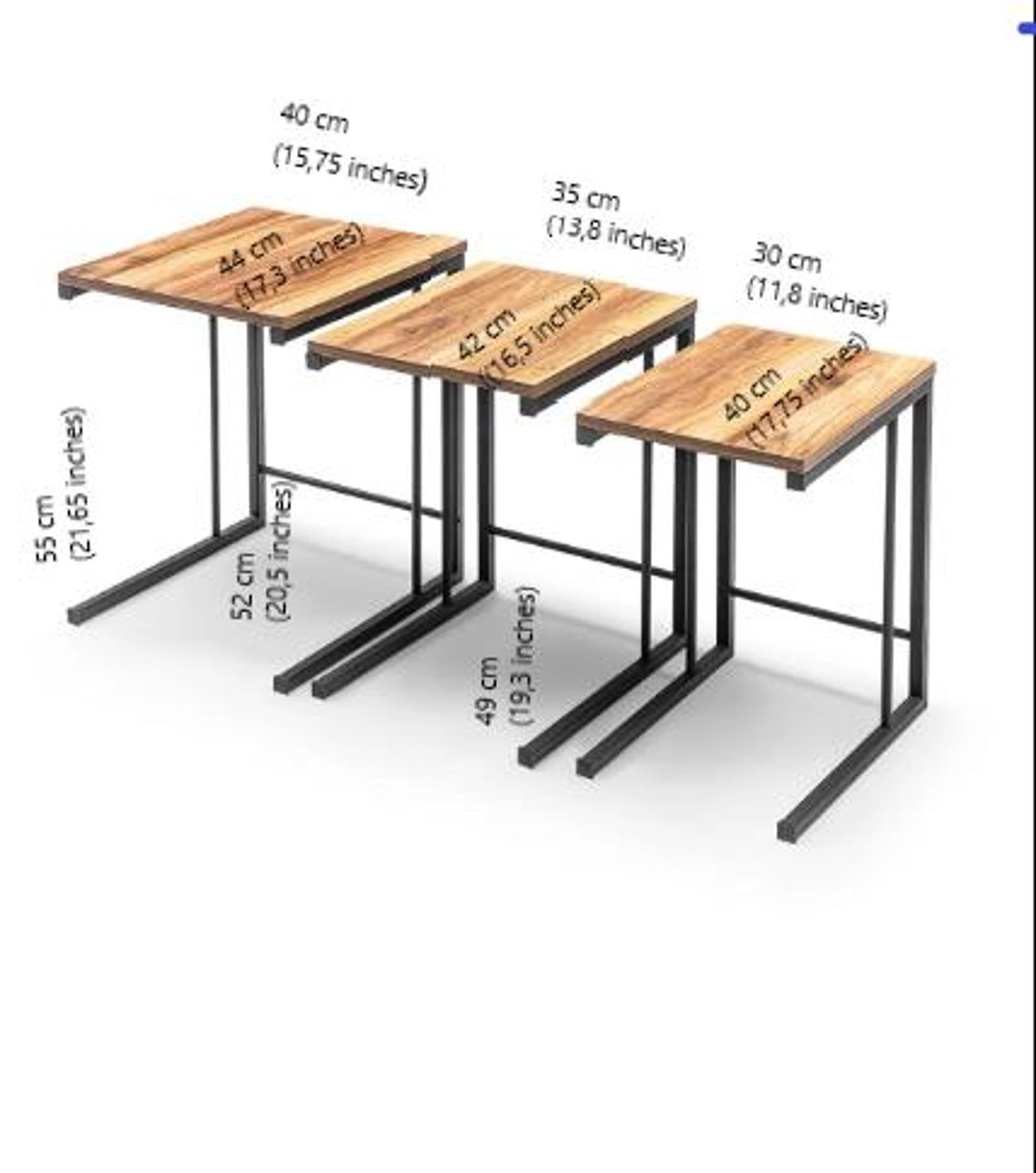 Metal C Industrial Nesting Side Tables – Sheesham Wood Top | Flexible End, Couch & Bedside Tables for Living Room & Bedroom