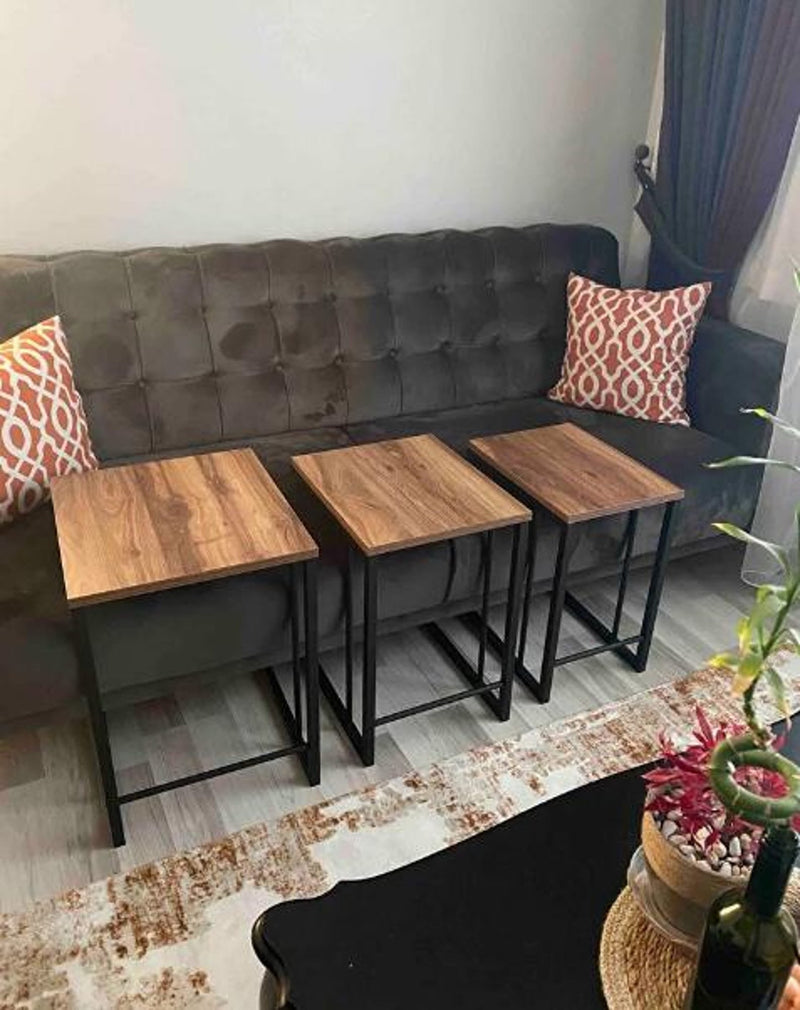 Metal C Industrial Nesting Side Tables – Sheesham Wood Top | Flexible End, Couch & Bedside Tables for Living Room & Bedroom