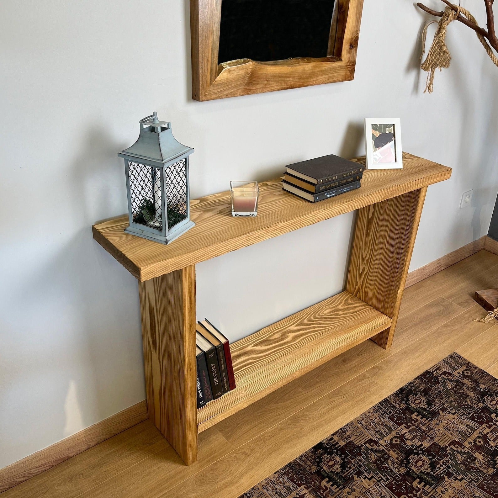 Rustic Wood Console Table – Handcrafted Solid Sheesham Wood with Metal | Entryway, Hallway & Living Room
