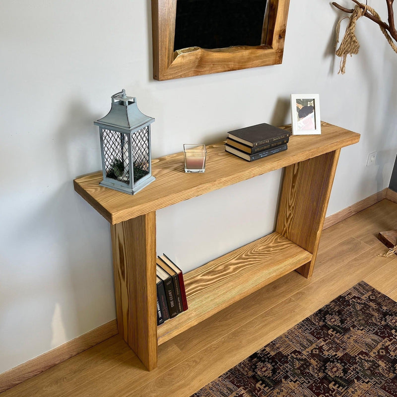 Rustic Wood Console Table – Handcrafted Solid Sheesham Wood with Metal | Entryway, Hallway & Living Room