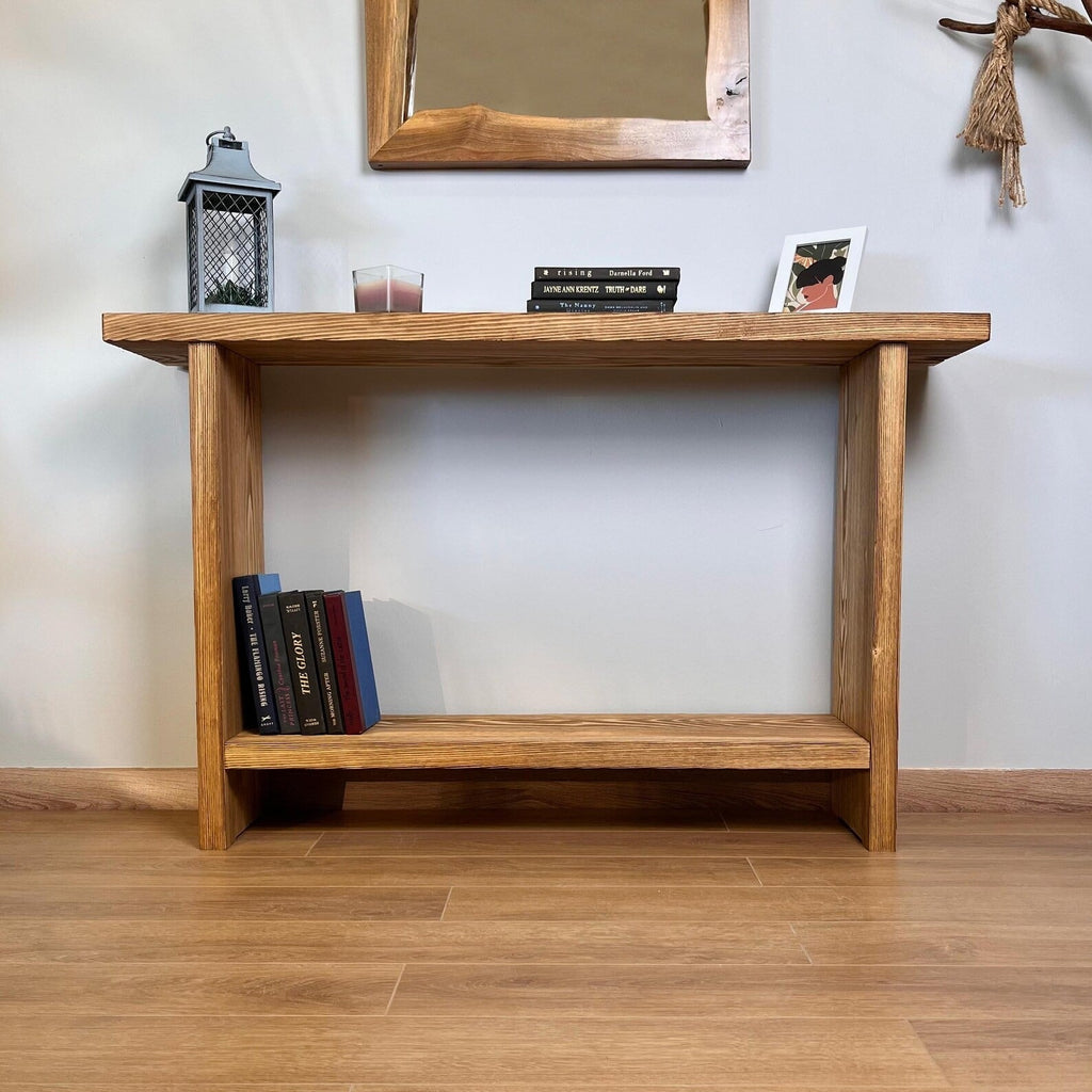 Rustic Wood Console Table – Handcrafted Solid Sheesham Wood with Metal | Entryway, Hallway & Living Room