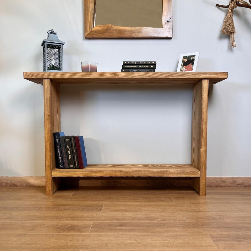 Rustic Wood Console Table – Handcrafted Solid Sheesham Wood with Metal | Entryway, Hallway & Living Room