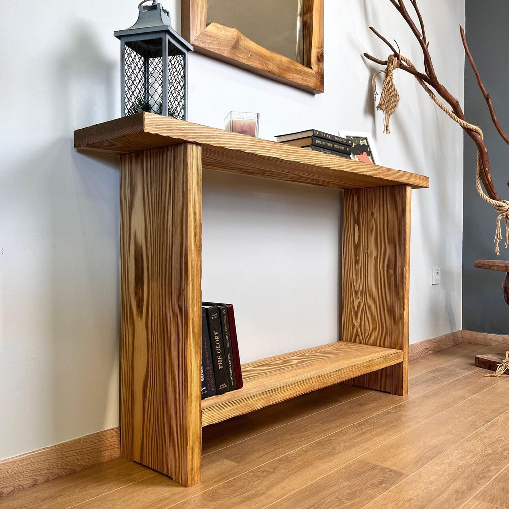Rustic Wood Console Table – Handcrafted Solid Sheesham Wood with Metal | Entryway, Hallway & Living Room