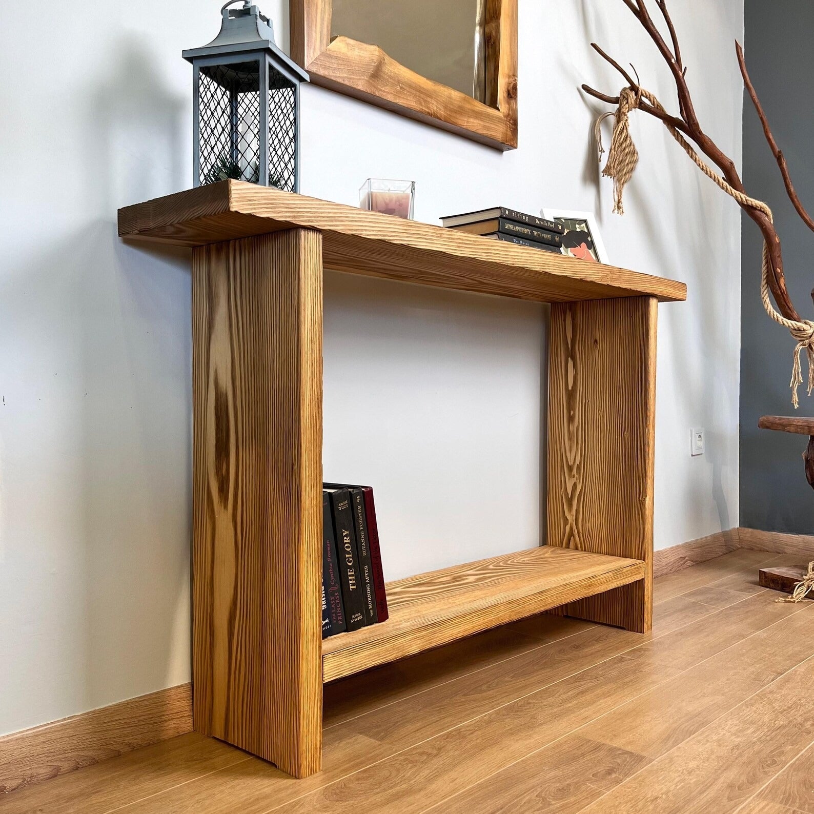 Rustic Wood Console Table – Handcrafted Solid Sheesham Wood with Metal | Entryway, Hallway & Living Room