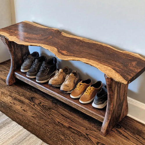 Farmhouse Shoe Rack Bench | Solid Wood Entryway Bench | Rustic Shoe Storage