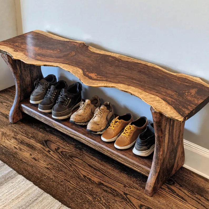 Farmhouse Shoe Rack Bench | Solid Wood Entryway Bench | Rustic Shoe Storage