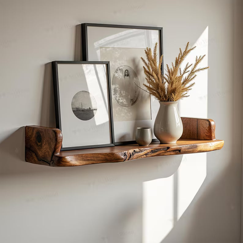 Live Edge Floating Shelf | Handmade Wooden Wall Shelf | Rustic Modern Decor