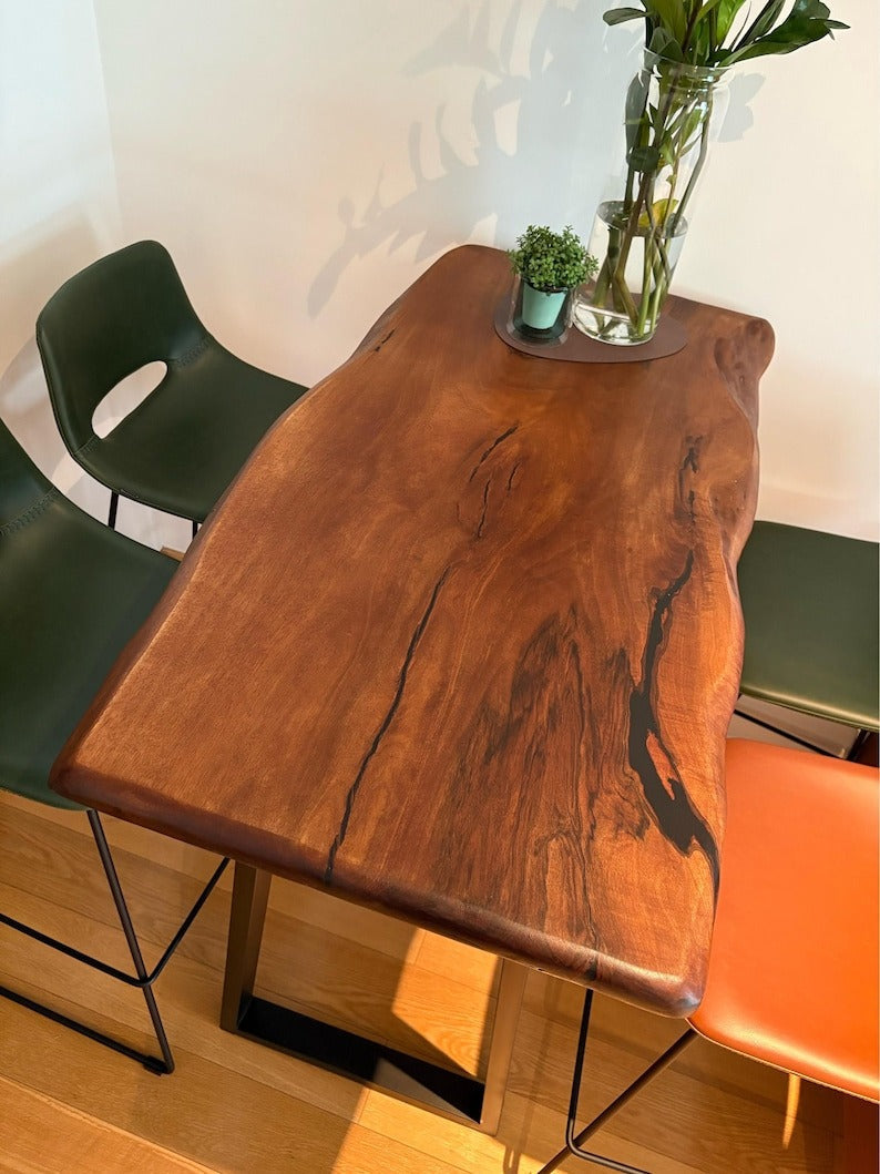 Handcrafted Sheesham Bar Table – Unique Coffee Table, Minimalist Live Edge Design, Rustic High Leg Dining Table