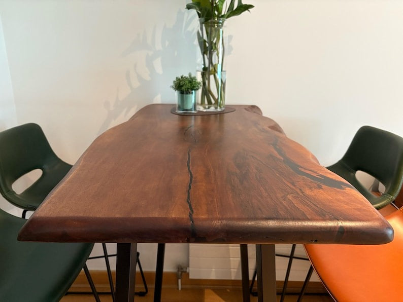 Handcrafted Sheesham Bar Table – Unique Coffee Table, Minimalist Live Edge Design, Rustic High Leg Dining Table