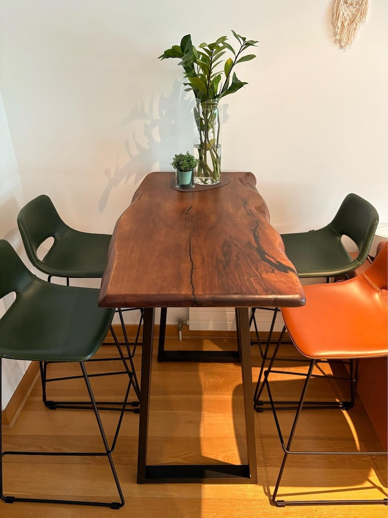 Handcrafted Sheesham Bar Table – Unique Coffee Table, Minimalist Live Edge Design, Rustic High Leg Dining Table